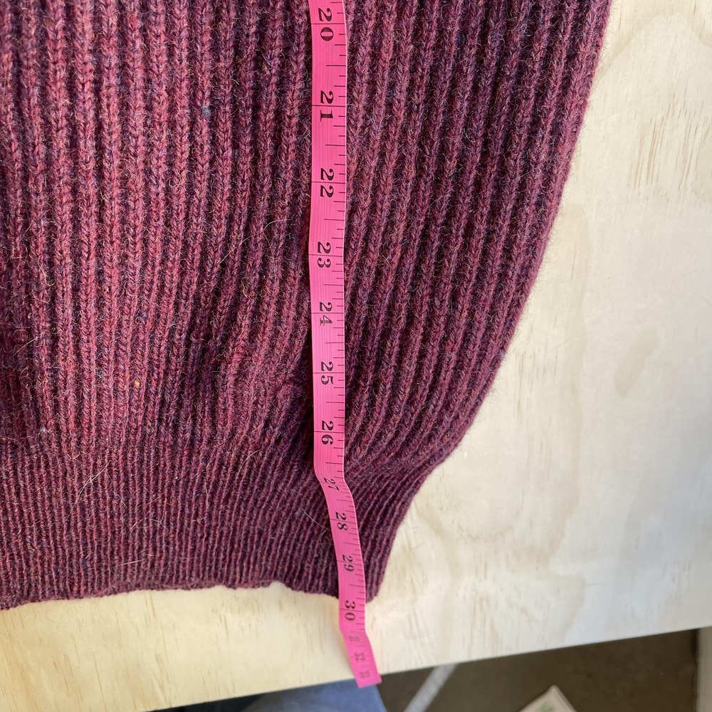 Vintage Chunky Knit Sweater Cardigan Mens Medium Red V Neck Elbow Patch Pockets - Picture 4 of 6